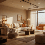 Modern living room with natural light and stylish decor showcasing real estate videography services