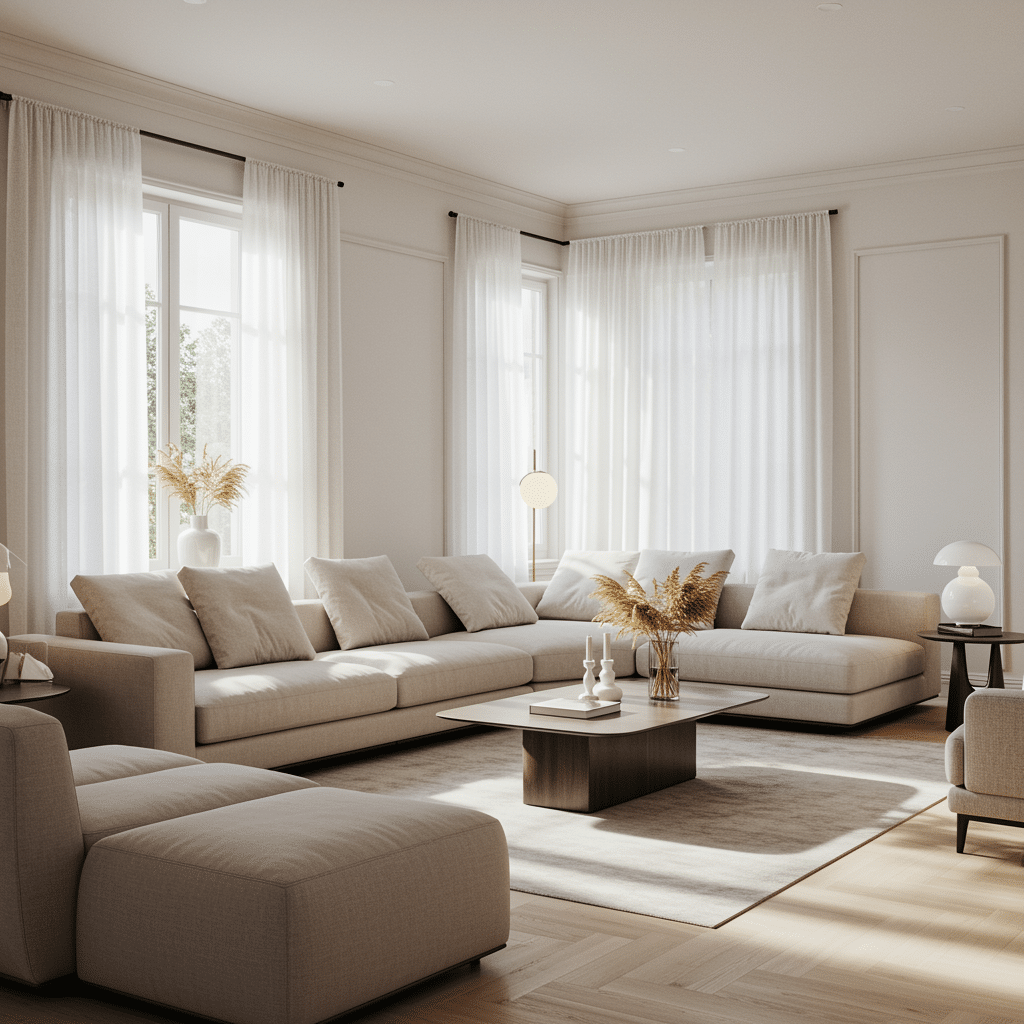 Modern living room featured in 3D real estate tour, showcasing clean design and ample natural light for real estate photography and virtual media services